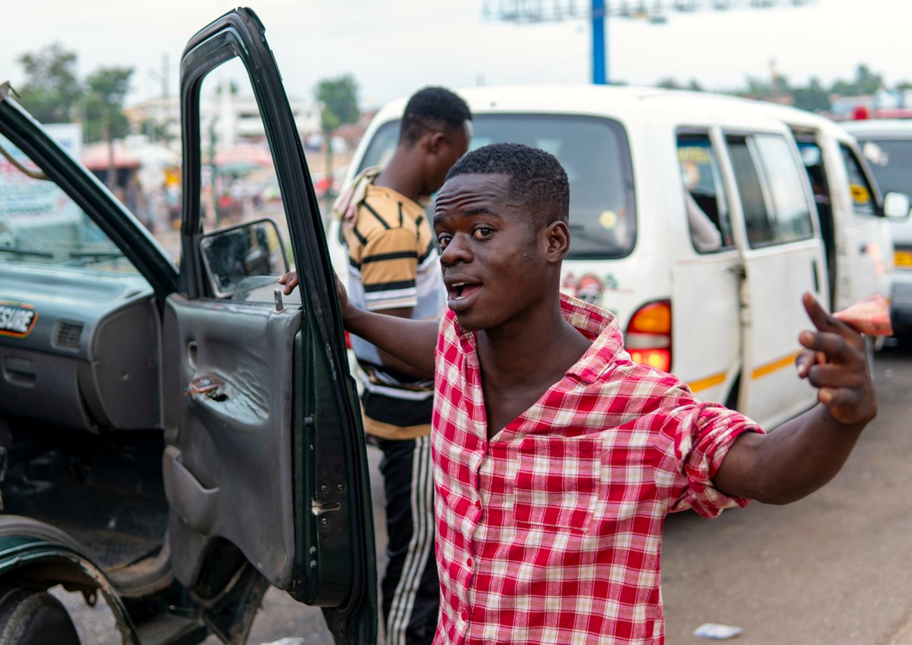 A trotro station worker at an Accra lorry park
